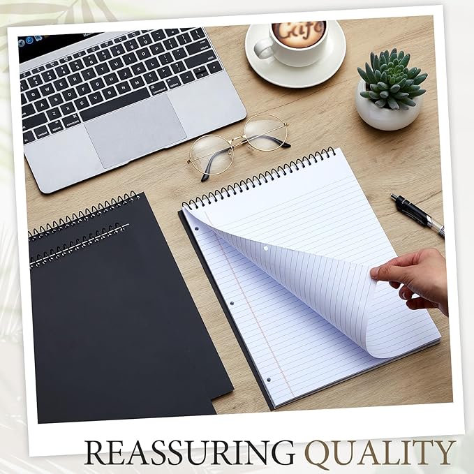 10 Packs 8.5" x 11" Top Spiral Notebook with 3 Hole Punched Legal Pads College Ruled Notepad 50 Sheets Hard Cardboard Paper Wirebound Notepad for Office School Business (White)