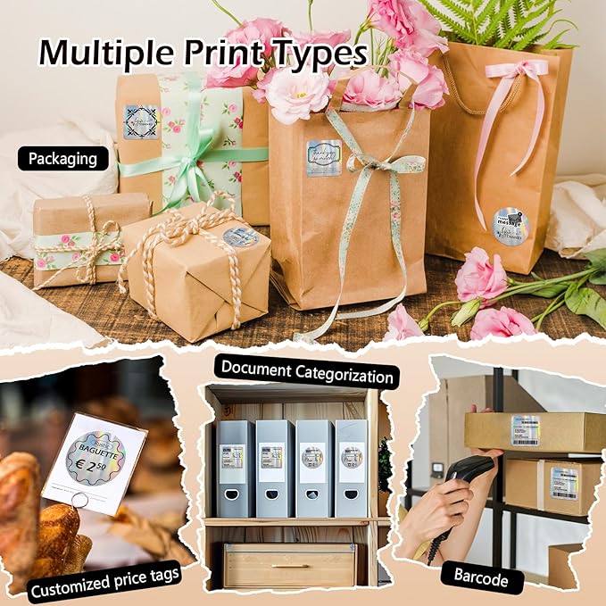 HuiJuKeJi 2 Rolls Holographic Silver Thermal Labels Paper for Phomemo M110 M200 M220 M221,50x50MM Round&Square,Waterproof Self-Adhesive Mini Printer Laser Stickers for DIY Glitter Labels/Thanks Card