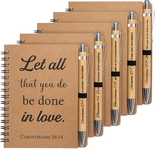 10 Pcs/5 Set of Christian Gifts Spiral Notebooks Bulk Journals with Christian Pens Prayer Journal Christian Journal for Women and Men, Perfect Home Gifts