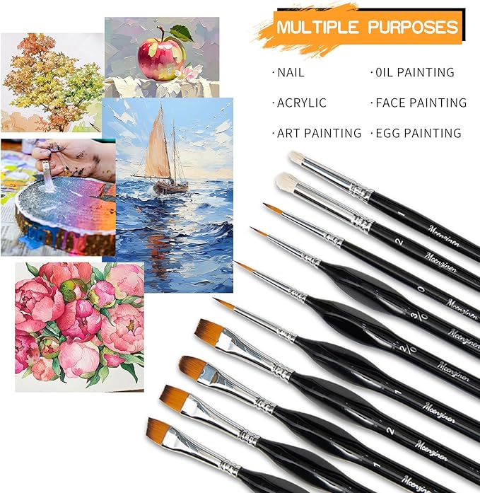 10 Pieces Exquisite Detail Paint Brush Set with Copper Tube and Special Double - Wire - Binding Process,Birch Wood Pen,Triangular Grip. Suitable Oil, Watercolour, Acrylic, Digital Painting