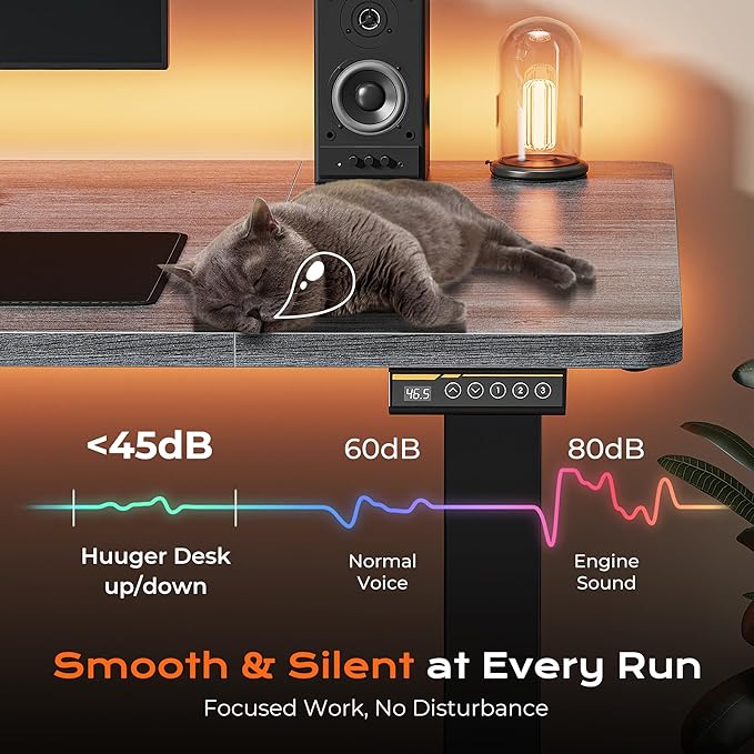 Huuger 55 x 28 Large Electric Standing Desk, Height Adjustable Desk, 27.6" Deep Desktop, Stand up Gaming Computer Office Desk with 2 Hooks, 3 Preset Heights, for Home Office, Grey