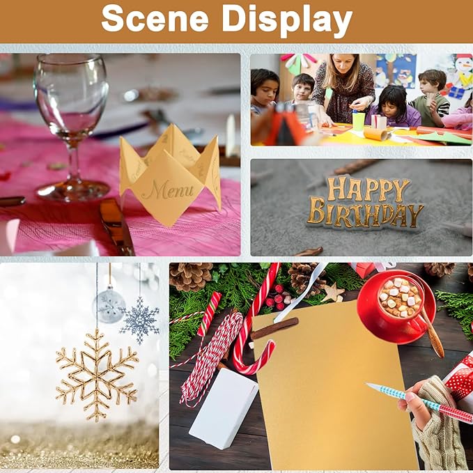 120 Sheets Gold Shimmer Cardstock 8.5 x 11 Metallic Paper, 250gsm/92lb Thick Paper Card Stock for Birthday Decorations, DIY Cards Making, Greeting Cards, Wedding Invitations, School Crafting