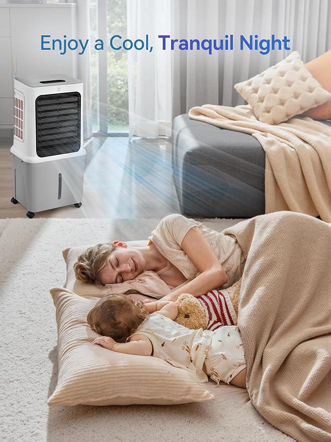 10 Gal Evaporative Air Cooler, 3000CFM Quiet Portable Air Conditioners, 35" Fast Cooling Swamp Cooler, 120° Oscillation, 12H Timer, 3 Speeds & Modes Remote Control for Living Room|Bedroom|Garage