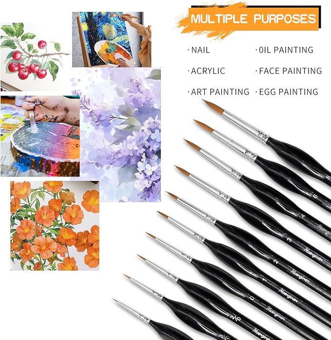 10 Pieces Exquisite Detail Paint Brush Set with Copper Tube and Special Double - Wire - Binding Process,Birch Wood Pen,Triangular Grip. Suitable Oil, Watercolour, Acrylic, Digital Painting
