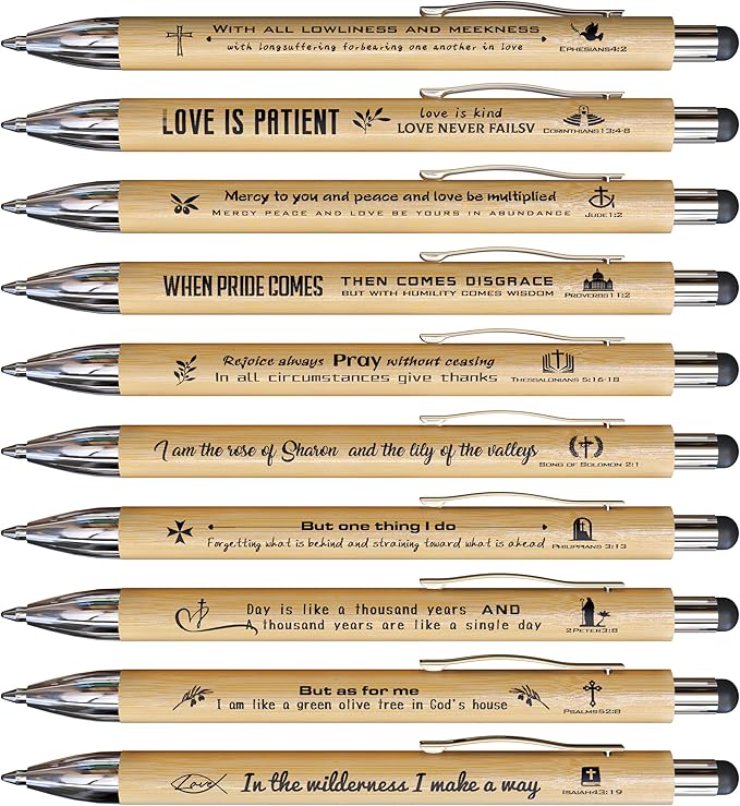 10 Pack Bible Verse Stylus Pens - Inspirational Scripture Gifts for Christians, Teachers, Office & School (Touchscreen, Black Ink, Religious Encouragement)