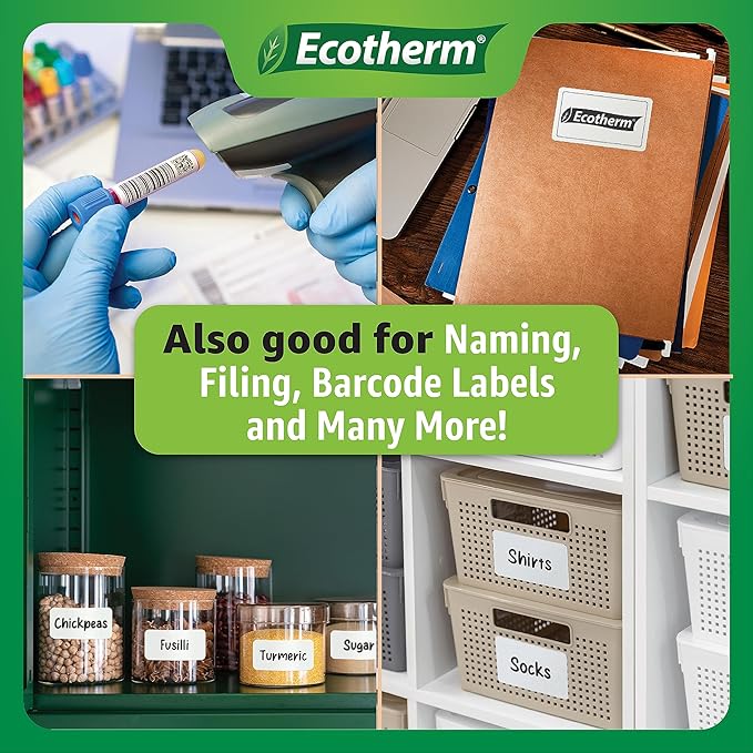 1.25" x 1" Thermal Labels | 6 Rolls | 14040 Labels | fits Zebra, Godex, Arkscan, iDPRT, Offnova Thermal Label Printers and More | Blank White Adhesive Stickers by Ecotherm