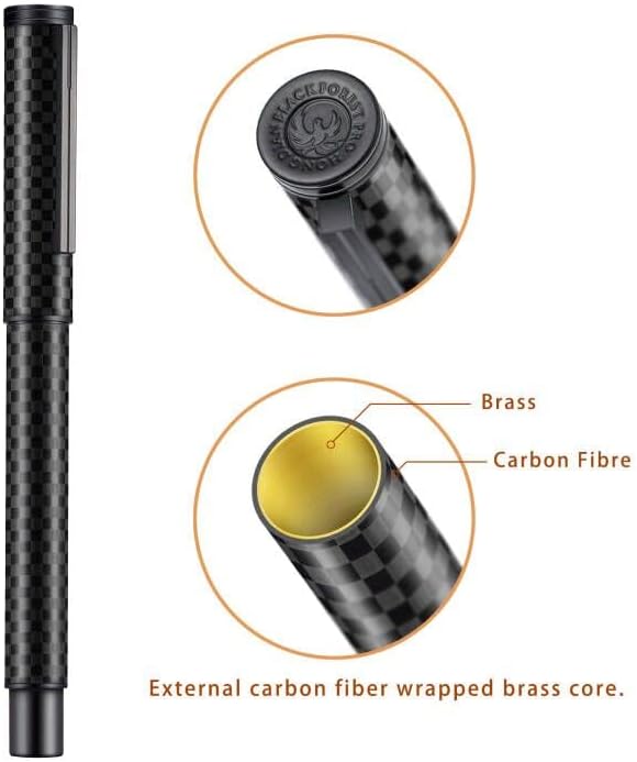 Hongdian Black Forest Carbon Fiber Fountain Pen Medium Nib Modern Design Smooth Writing Pen with Refillable Ink Converter and Metal Pen Case Set