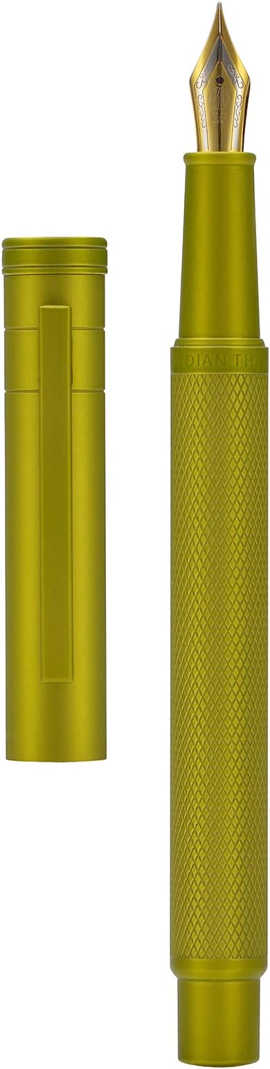 Hongdian 1851 Mustard Yellow Forest Fountain Pen Medium Nib, Classic Design with Converter and Metal Pen Case