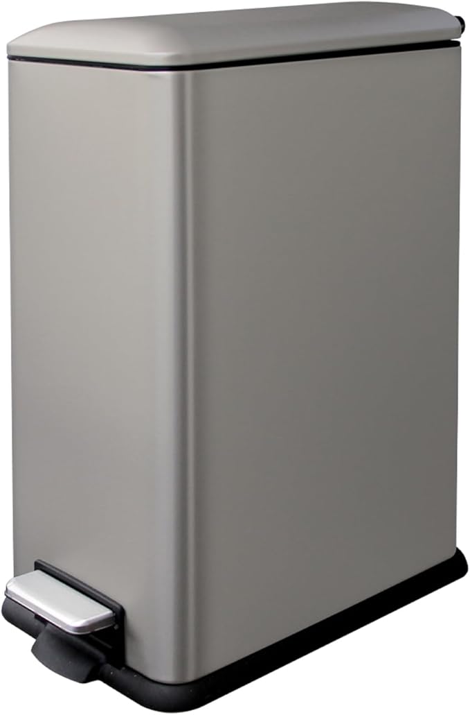 12 Gallon Slim Kitchen Trash Can, Stainless Steel Trash Can with Removal Inner Bucket and Soft-Close Lid, Pedal Garbage Can 45 Liter, Grey