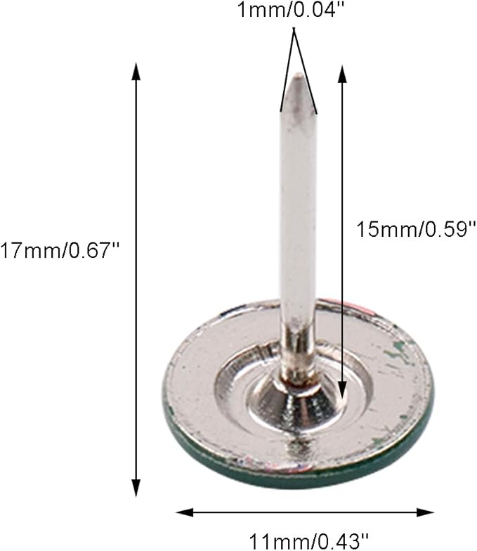 100Pcs Flat Head Upholstery Tacks Home Furniture Decor Tack Upholstery Nails Flat Push Pins Flat Thumb Tacks Green (11mmx17mm)