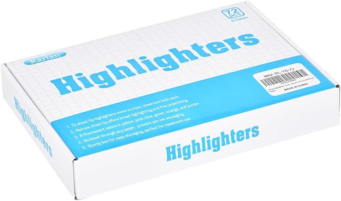 Highlighters, Chisel Tip, Assorted Fluorescent, 72 Count Bulk Pack