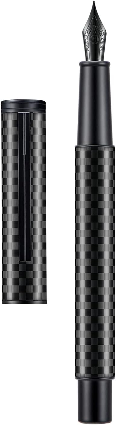 Hongdian Carbon Fiber Fountain Pen Fine Point, Slim Style with Converter and Metal Pen Case, The Light of Hope Serise