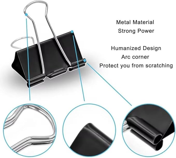 100 Pack Medium Binder Clips, Standard 32mm/1.25 in Binder, Durable Medium Black Binder Clips Bulk, Office Binder Supplies, Paper Binders, Metal Binders for Filing, Office, School, Home