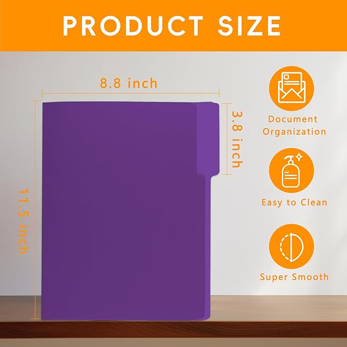 100 Packs Purple File Folder,1/3-Cut Tabs,File Folders Letter Size,8.5x11 File Folders for Office,School and Home,Organizer Documents