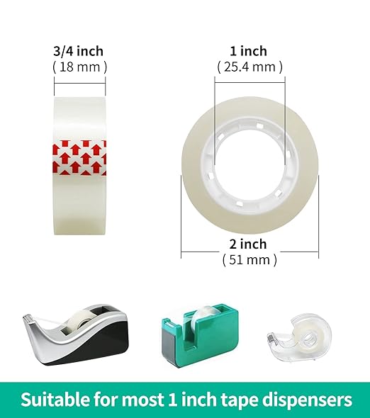 12 Rolls Transparent Tape Refills, Clear Tape Dispenser Refill Rolls, Glossy Gift Wrap Tapes for Office, School, Home, 3/4 x 1000 Inches