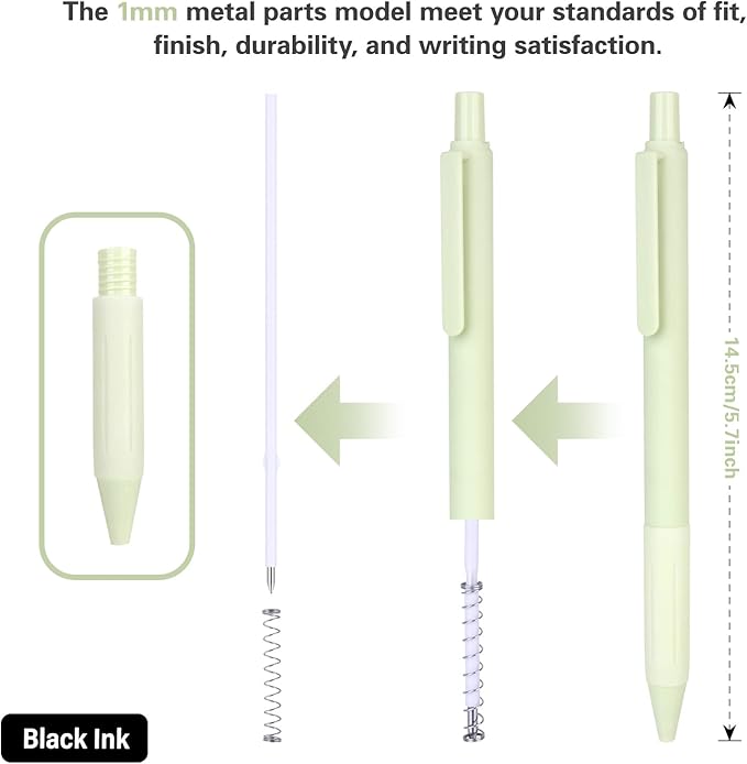 14-Pack Pastel Ballpoint Pens, Medium 1.0mm Black Ink, Retractable - For Smooth Writing and Journaling