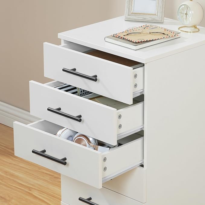 HOOBRO 5-Drawer File Cabinet, Office Cabinet with Drawers, Wooden Storage Cabinet with Wheels for Makeup, Home Office, Study, Easy Assembly, White WT05WJ01G1