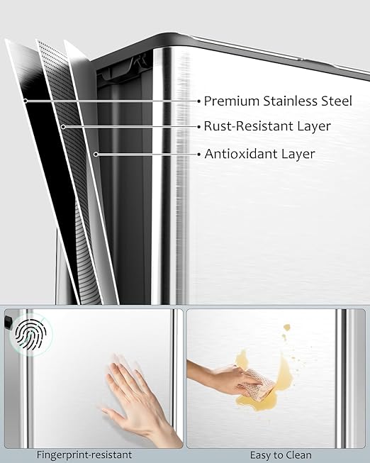 16 Gal (2 x 30 L) Dual Trash Can, Stainless Steel Kitchen Garbage Bin, Recycle Dustbin with Odor Control Box, Soft-Close Lid, Inner Buckets, Side Handle, Step Pedal, for Home Office