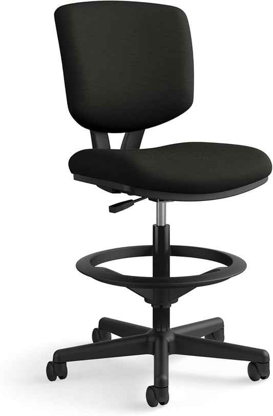 HON Volt Standing Desk Chair, Leather Office Chair with Foot Rest, Armless, Ergonomic Recline and Center Tilt, for Computers, Offices, Work, Black