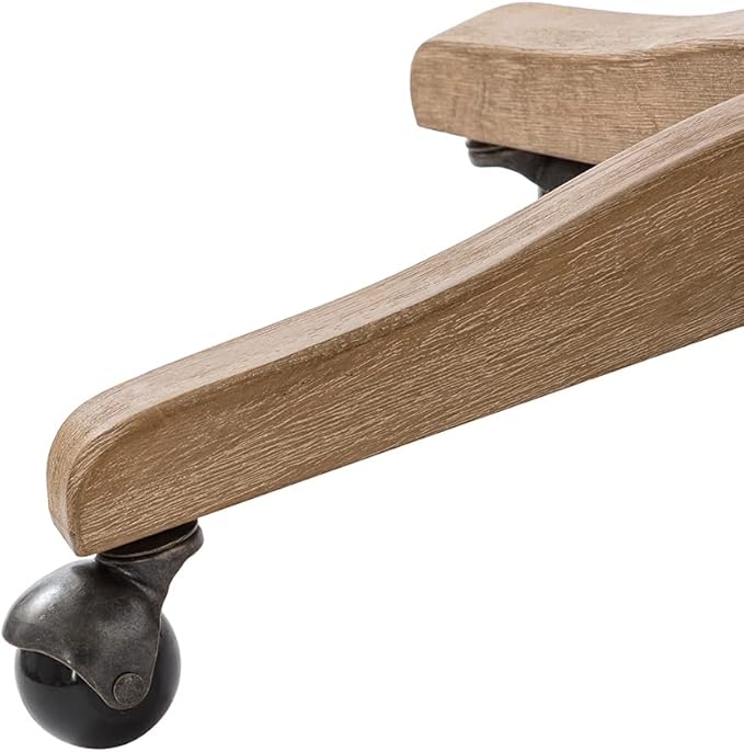 HULALA HOME Rattan Desk Chair, Upholstered Home Office Chair, Vintage Office Chair with Armrest, Adjustable Swivel Rolling Height Task Chair for Living Room Bedroom Study Room, Linen