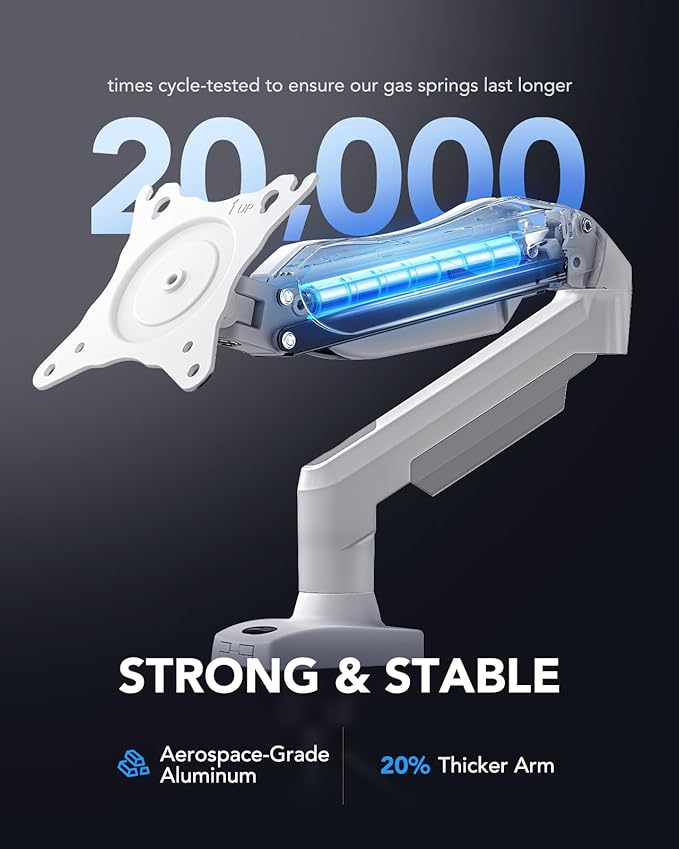 HUANUO Single Monitor Mount, 13 to 32 Inch Gas Spring Monitor Arm, Adjustable Stand, Vesa Mount with Clamp and Grommet Base - Fits 4.4 to 19.8lbs LCD Computer Monitors