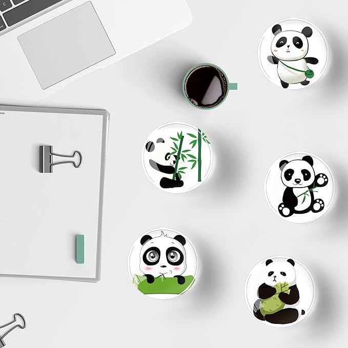 12Pcs Glass Refrigerator Magnet Fridge Sticker,Panda Fridge Magnets Decoration for Crafts,Strong Fridge Magnets for Kitchen, School,Office Whiteboard, Cabinet and Dishwasher