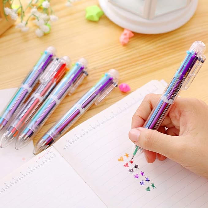 Hutou 23 Pack 0.5mm 6-in-1 Multicolor Ballpoint Pen 6 Colors Retractable Ballpoint Pens Kids Party Favors Pen (23 Pack)
