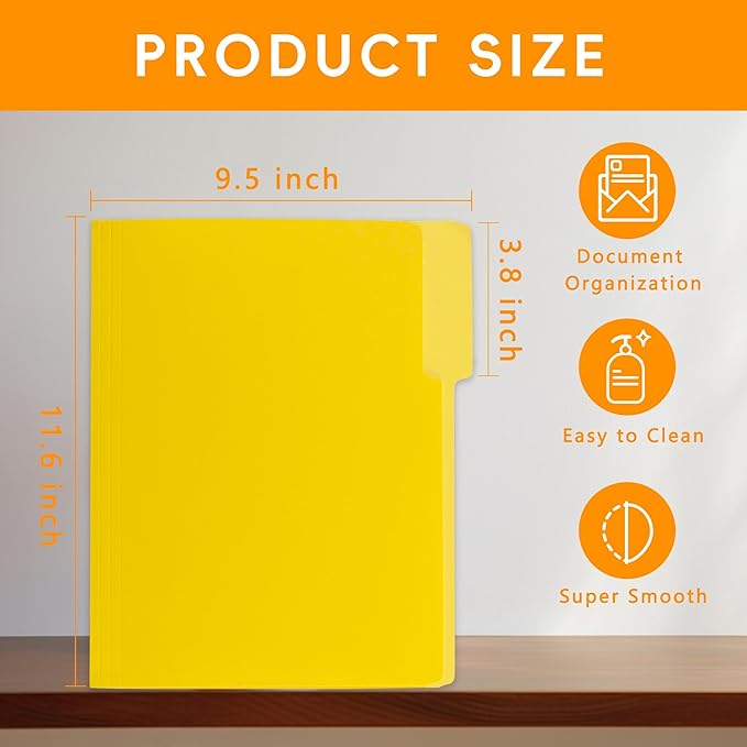 100 Packs Yellow File Folder,1/3-Cut Tabs,File Folders Letter Size,8.5x11 Inch File Folders for Office,School and Home,Folders for Documents