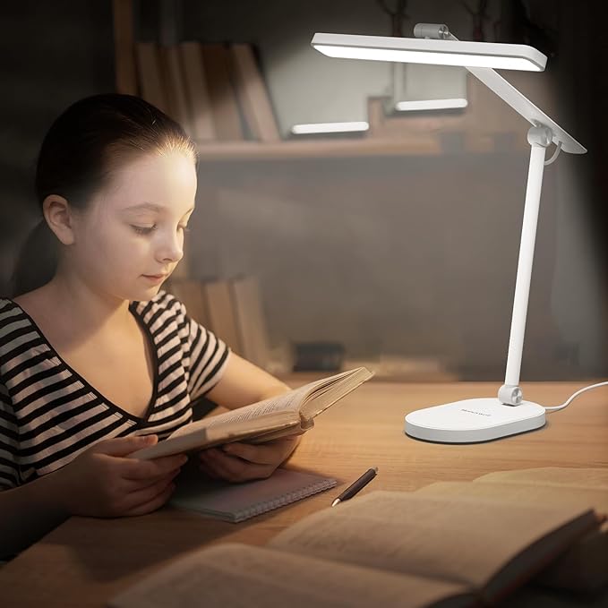 Honeywell Desk Lamp for Home Office, H4 Sunturalux™ Eye-Caring LED Desk Light, 700LM Dimmable Desk Lamp with Timer, Adjustable Desk Reading Light, Touch Auto Dimming Table Lamp for Study, Bedroom