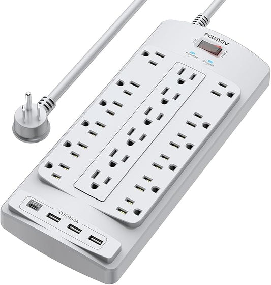 18 Outlets Surge Protector Power Strip - 6 Feet Flat Plug Heavy Duty Extension Cord with 18 Widely Outlets and 4 USB Ports, 2100 Joules, Grey, ETL Listed
