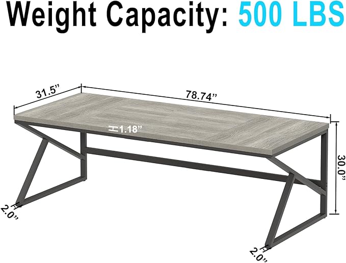 HSH 78 Inch Long Home Office Desk, Extra Large Grey Computer Desk for 2 Person, Industrial Wooden and Metal Executive Work Writing Study Gaming Desk Table, Modern Bedroom PC Laptop Desk Double Desk