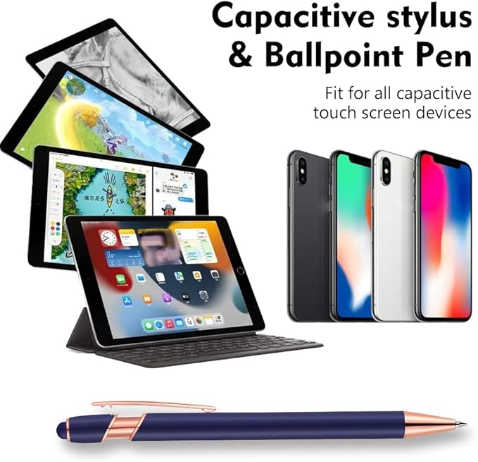 12 PCS 2 in 1 Stylus Ballpoint Pen with Stylus Tip, 1.0 mm Black Ink Metal Pen Stylus Pen for Touch Screens (Rose Gold & Red)