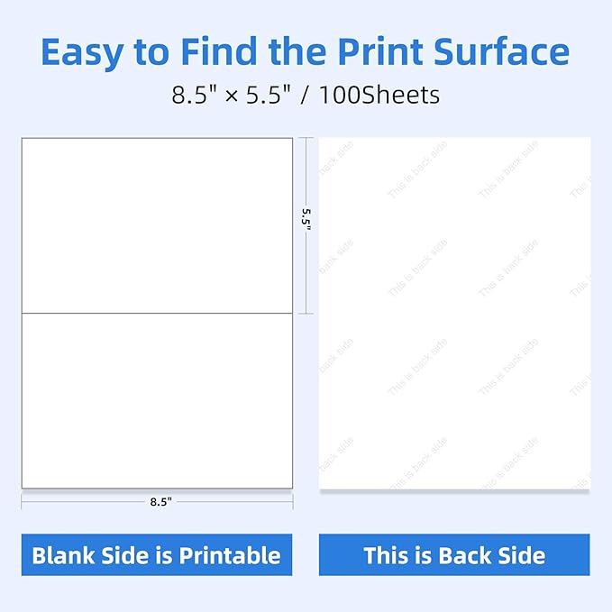 1000 Half Sheet Self Adhesive Shipping Labels for Laser & Inkjet Printers - 500 Sheets, 2 per Page Shipping Labels, 8.5" x 5.5" Half Sheet Labels