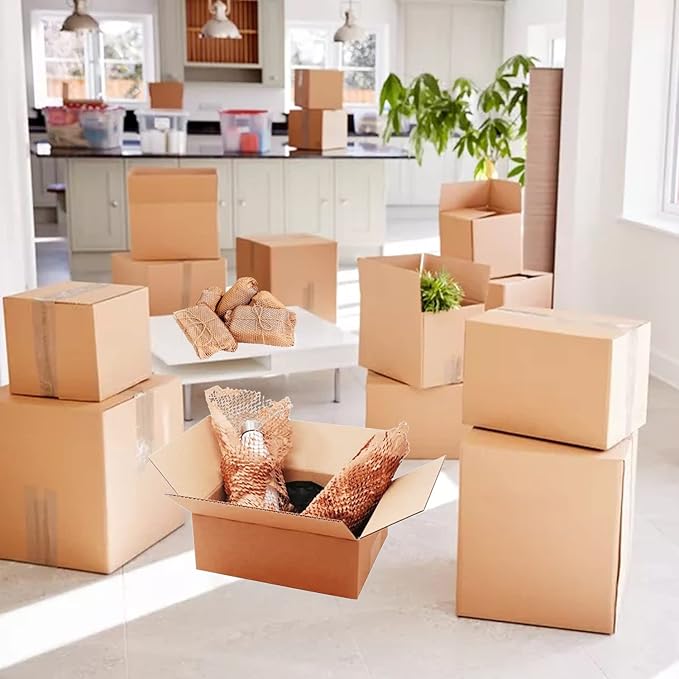 Honeycomb Packing Paper,12" W x 100' L Packing Paper for Moving,Products & Gifts Honeycomb Wrapping Paper,Recyclable and Biodegradable Cushioning Packing Material with 10 Fragile Sticker Labels