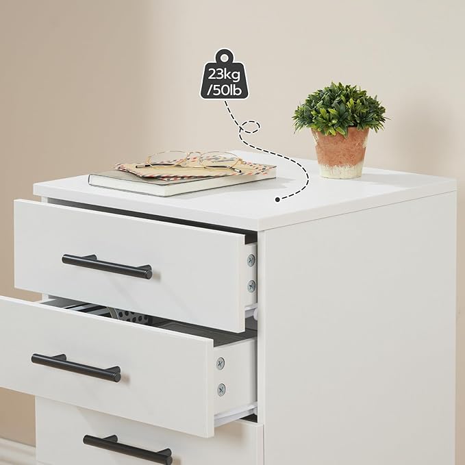 HOOBRO 5-Drawer File Cabinet, Office Cabinet with Drawers, Wooden Storage Cabinet with Wheels for Makeup, Home Office, Study, Easy Assembly, White WT05WJ01G1