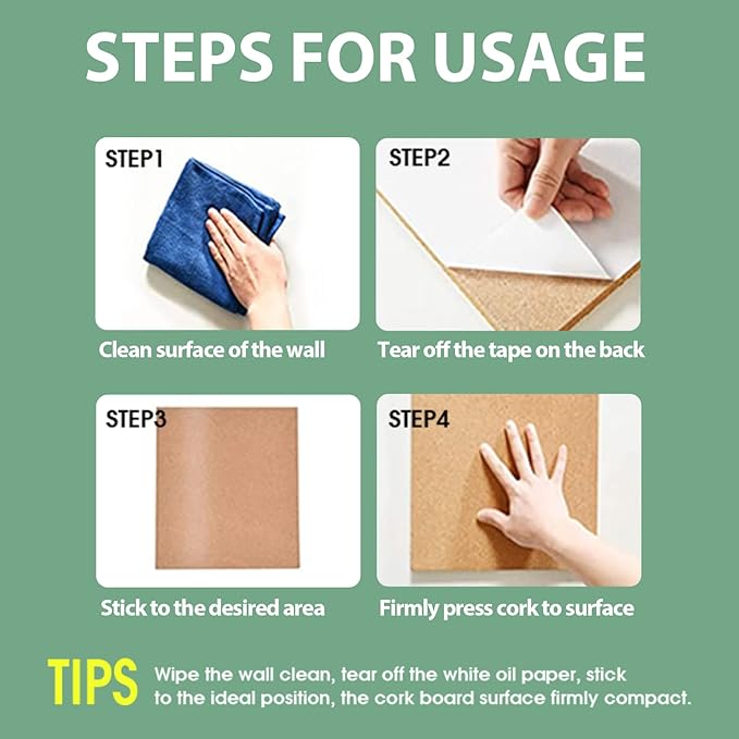 12 Pack Cork Bulletin Board 12 x 12 Inch - 1/2" Thick Cork Board Tiles,Self-Adhesive Frameless Cork Tiles Wall Decor with 100 PCS Pushpins for DIY, Office, School and Home Decor