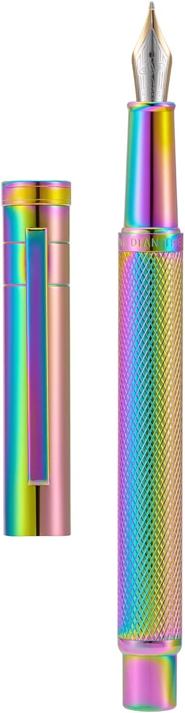 Hongdian Rainbow Forest Fountain Pen Blade Nib Classic Design Calligraphy Pen with Converter and Metal Pen Case Set