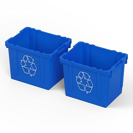 14 Gallon Rectangular Blue Recycling Bin | 2 Pack | Inside Outside Curbside | Stackable Box for Paper Plastic