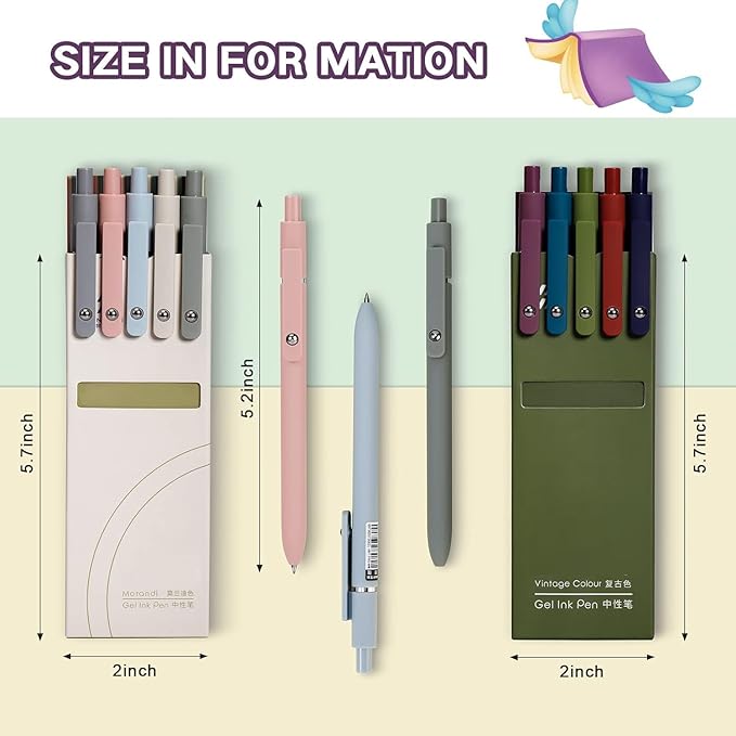 10Pcs Quick Dry Ink Pens,Retractable Gel Ink Pens,Fine Point Rolling Ball Gel Pen,Premium Smooth Writing Pens,0.5mm Cute Kawaii Pens for School Home Office Diary,Assorted Vintage Colors,Black Refill