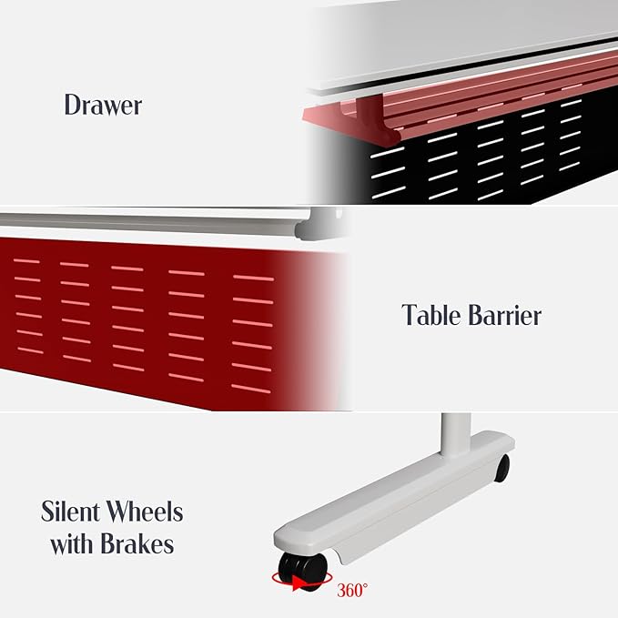 10Pack Conference Room Table, Folding Conference Table for Office Classroom, Mobile Training Tables with Casters Silent Wheels, Large Rectangular Convertible Modular Seminar Tables (L63in)