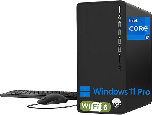 HP Pavilion Tower Desktop Computer, Intel 8-Core i7-10700F up to 4.8GHz, 16GB DDR4 RAM, 1TB PCIe SSD, GeForce GT 610 2GB, WiFi 6, Bluetooth, RJ-45, Type-C, KB & Mouse, Black, Windows 11 Pro, Tichang