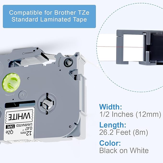10 PK TZE-231 Compatible Label Tape Replacement for Brother TZe-231 TZ-231 Laminated P-Touch Label Maker Tape, Black on White, for PT-D200 PT-D210 PTH100 PT-D400, 0.47" x 26.2'