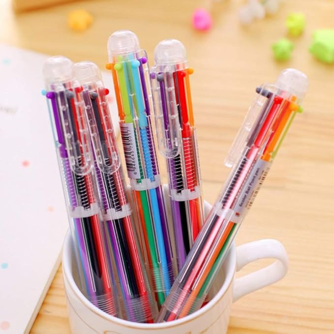 Hutou 0.5mm 6-in-1 Multicolor Ballpoint Pen 6 Colors Retractable For Kids Party Favors (12 Pack)
