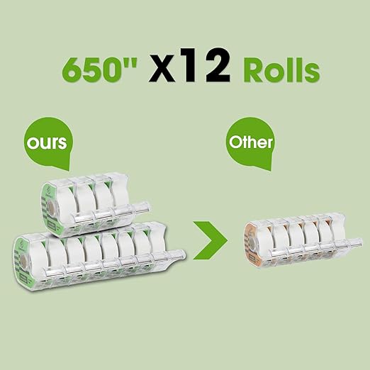 12 Invisible Tape with 12 Refillable Tape Dispenser, Home Office Supplies and Back to School Supplies for College and Classrooms, Matte Finish, 3/4 in x 650 in