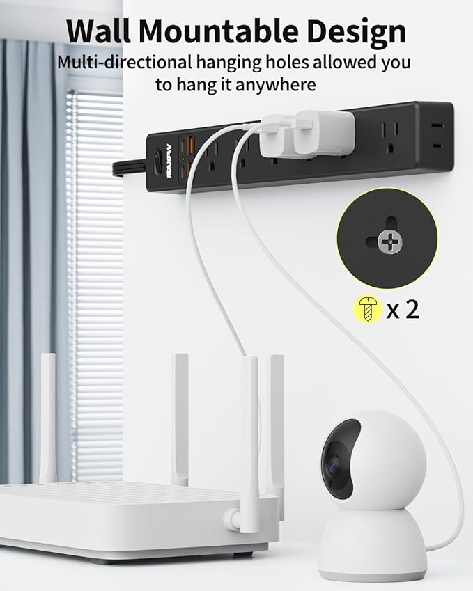 10 Ft Power Strip Surge Protector - 7 Outlets 4 USB Ports (2 USB C), Ultra Thin Flat Extension Cord & Flat Plug, 1700 Joules, Wall Mount, Desk Charging Station for Home Office Dorm, Black