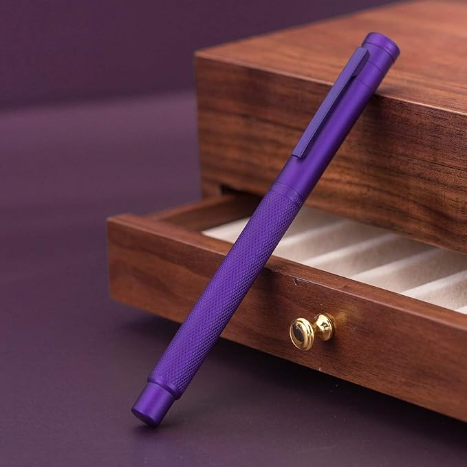 Hongdian 1851 Purple Forest Fountain Pen Blade Nib Classic Design Calligraphy Pen with Converter and Metal Pen Case Set