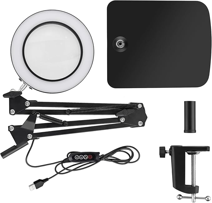 15X Magnifying Glass Lamp with Clamp and Stand, 72 LEDs Desk Lamp with 3 Color Temperatures and 10 Levels Adjustable Brightness for Diamond Art Accessories Hobbies Crafts Reading Close Work Magnifier