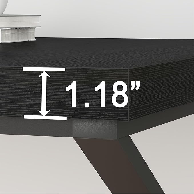 HSH 70 Inch Long Black Desk, Large Metal Wood Computer Desk for 2 Monitors, Modern Home Office PC Laptop Desk for 2 People Executive Writing Work Study Gaming, Simple Bedroom Living Room Black Table