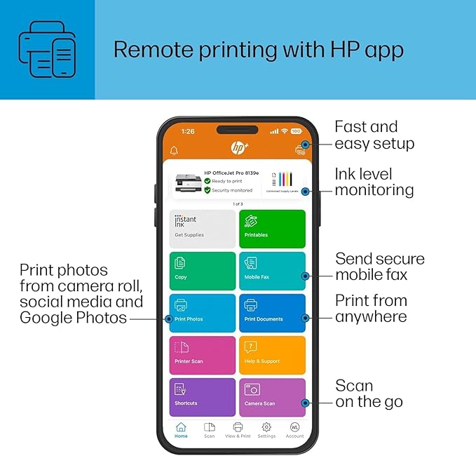 HP OfficeJet Pro 8138e Wireless All-in-One Color Inkjet Printer, Print, Scan, Copy, Fax, ADF, Duplex Printing Best-for-Home Office (Renewed Premium)