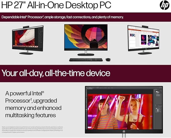 HP 27" FHD Touchscreen Business All-in-One Desktop Computer, Intel 12-Core Ultra 7 155U (Beats i7-1355U), 64 GB DDR5 RAM, 2 TB SSD, Intel Iris Xe Graphics, Wired KB & Mouse, Wi-Fi 6, Windows 11 Pro